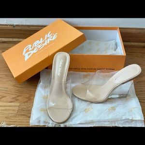 PUBLIC DESIRE MYLEE NUDE CLEAR WEDGE  MULES